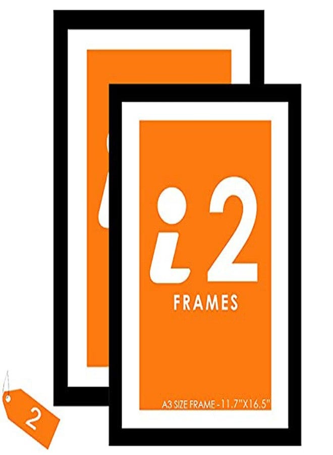 i2 Frames in A3 Size PhotoFrame Pack of 2 Premium Frames as 29.7x42cms for wall mounted Black colour Photoframe for special occassions - Image 1